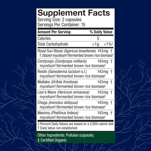 Host Defense Stamets 7-7 Species Blend - Mushroom Supplement for Immune Support - includes Royal Sun Blazei, Cordyceps, Reishi, Maitake, Lion's Mane, Chaga & Mesima - 30 Capsules (15 Servings)*