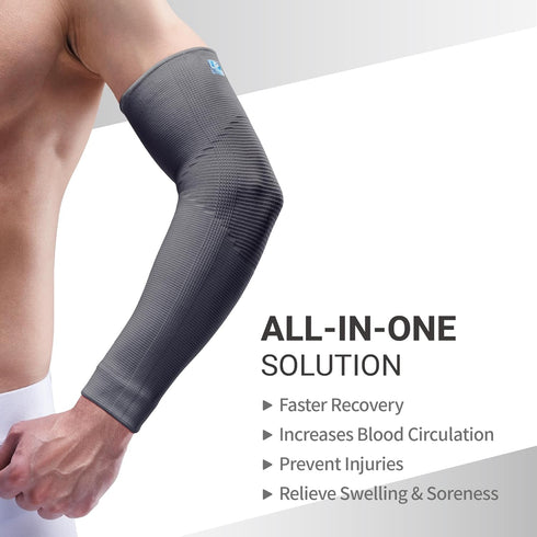 LP SUPPORT 668 Elbow Compression Sleeve Brace for Tennis & Golfer’s Elbow, Pain Relief for Men & Women (Black - L)