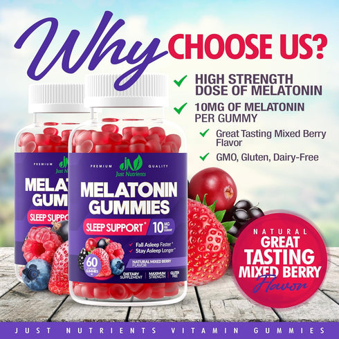 Melatonin 10mg Gummies with 10mg of Melatonin Per Gummy (60 Servings) - Maximum Strength Sleep Aid for Adults - Gluten-Free, Non-GMO, Vegetarian, Great Tasting Mixed Berry Flavor - 60 Gummies