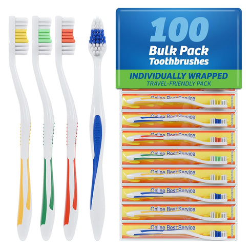 100 Pack Standard Classic Medium Soft Toothbrush - Bulk Individually Wrapped