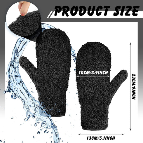 4 Pair Microfiber Dusting Mittens, Reusable Women Cleaning Mittens with Thumb for Kitchen, Black, Dark Blue, Khaki, Gray
