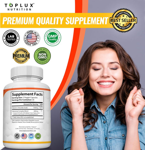 Liposomal Vitamin C 2100mg, High Absorption Fat Soluble VIT C for Immune Support, Collagen Booster, Antioxidant, Vegan