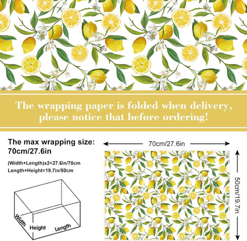 Generic AnyDesign 12 Sheets Summer Lemon Wrapping Paper - Not Roll - Watercolor Lemon Flowers Gift Wrap Paper Bulk Folded Flat Art Paper for Summer Birthday DIY Crafts, 19.7 x 27.6 Inch