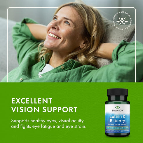 Swanson Standardized Lutein & Bilberry Natural Supplement for Eye Sight & Health - 120 Softgels
