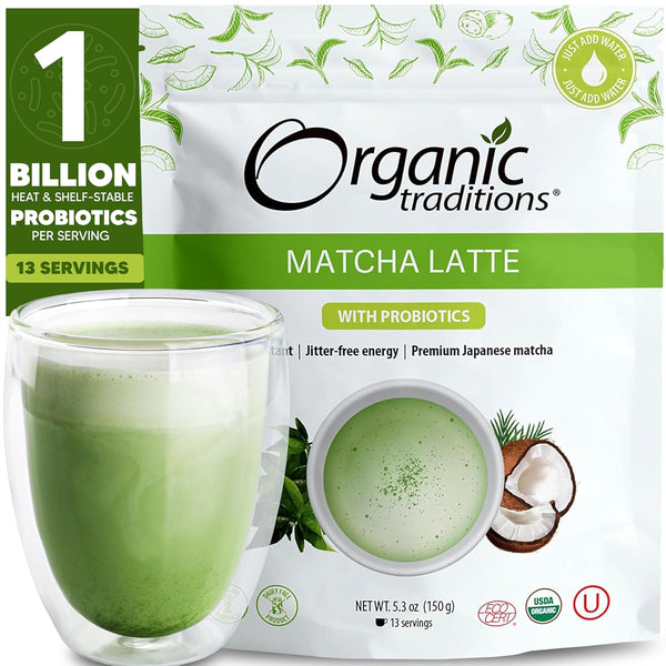 Organic Traditions Matcha Latte Green Tea Powder, Premium Authentic Japanese Matcha, 150g/5.3oz Bag
