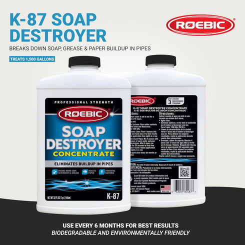 K-87 1500 32 oz Roebic Liquid SGP Soap, Grease and Paper Digester with Bacteria, Eliminates Buildup in Pipes