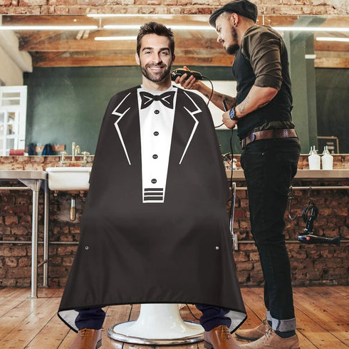 visesunny Tuxedo With Black Bow Tie Barber Cape Anti-Static Hair Cutting Cape with Snap Closure Professional Salon Polyester Beard Shaving Bib Water-Resistant Hairdressing Cape