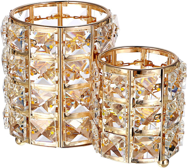 Hipiwe Makeup Brush Holder, Gold Bling Crystal Organizer for Brushes, Remote Control, and Cosmetic Tools, 2-Slot