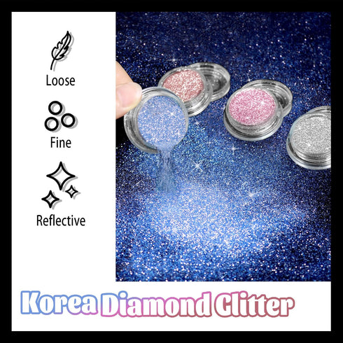 Allstarry Diamond Nail Glitter, 4 Colors Sparkling Korea Reflective Glitter Dust for Nail Art, Gel Polish Crafts, Disco
