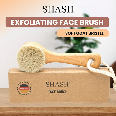 SHASH Since 1869 Hand Made in Germany - Sustainable Exfoliating Face Brush, Soft Goat Bristle for Glowing Complexion
