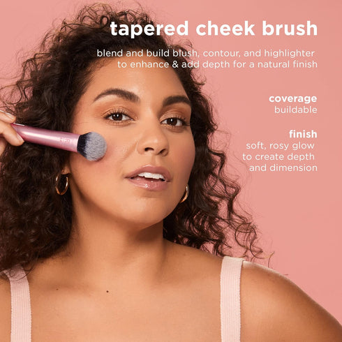 Real Techniques Tapered Cheek Makeup Brush - Soft Synthetic Bristles for Blush, Highlighter, 1 Count