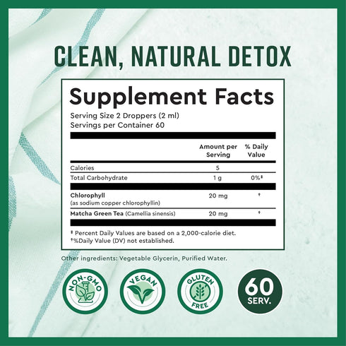 360 Nutrition Matcha Chlorophyll Liquid Drops - Gluten Free & Vegan Supplement for Gut Health, 60 Servings