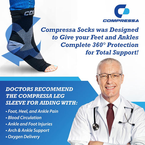 Compressa Compression Socks for Women & Men, 1 Pair Open Toe, Premium Non-Slip Support for Joint Pain Relief