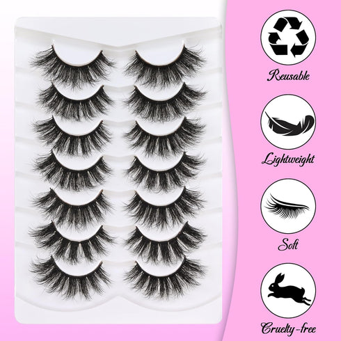 Losha False Lashes - Super Fluffy Faux Mink Eyelashes, Dramatic Long and Full Fake Eyelashes, 7 Pairs Pack