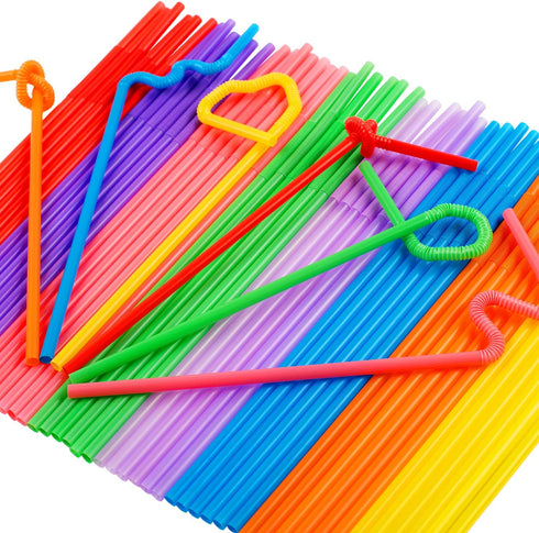 100 Pcs Colorful Flexible Plastic Bendy Straws, Disposable, 10.2" Long, 0.23'' Diameter, BPA-Free