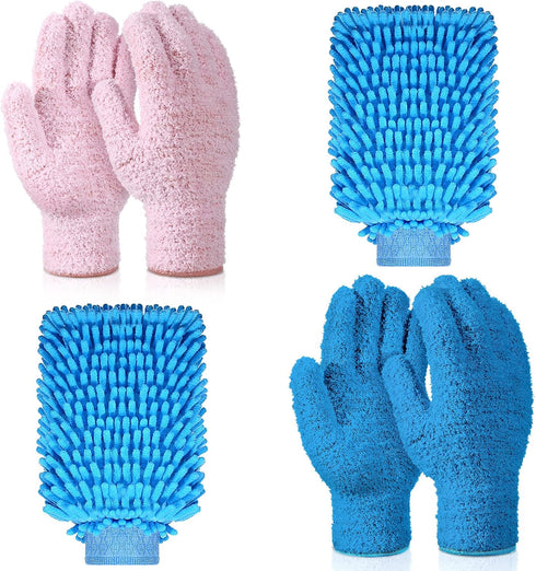 6 pcs Microfiber Dusting Mitt Gloves, Washable Car Wash Mitt for Cleaning