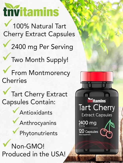 Tart Cherry Capsules (2400 MG - 120 Count) for Joint & Sleep Support from Montmorency Tart Cherry Extract