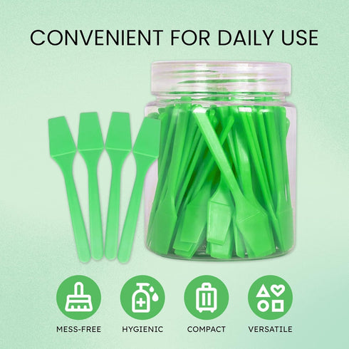 Pana 100pcs 2.5" Disposable Plastic Spatulas for Cosmetic Make Up, Skin Care, Facial Cream Mask (APPLE GREEN)