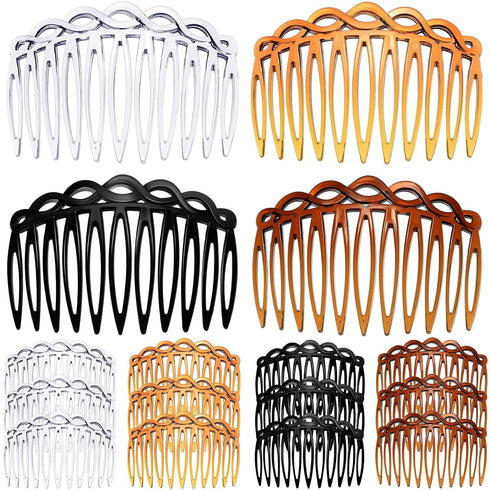 WILLBOND 16 Pieces Women Hair Comb Accessories, French Side Combs, Plastic Twist Decorative Clips (Black, Transparent,