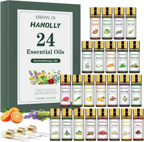 Essential Oils Set - 24 Pcs Aromatherapy Kit for Diffuser, Massage, Skin Care, Soap & Candle Making