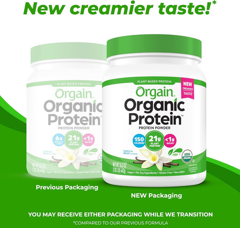Orgain Organic Vegan Protein Powder, Vanilla Bean - 21g Plant Based Protein, 4g Prebiotic Fiber, 1.02 lb