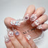 Thick Handmade Gel Press on Nails, Long Square Bling Pearl Cute Bow Rhinestone Kawaii Fake Nails Kit, Size M, 10 Nails