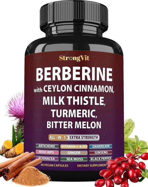 Berberine with Ceylon Cinnamon Supplement, Milk Thistle, Turmeric Bitter Melon for Digestion,