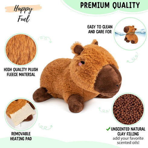 Capybara Microwavable Unscented Heating Pad, 1.5 lbs Plush Heatable Pillow for Women and Kids, Cute Cozy Stuffed Animal