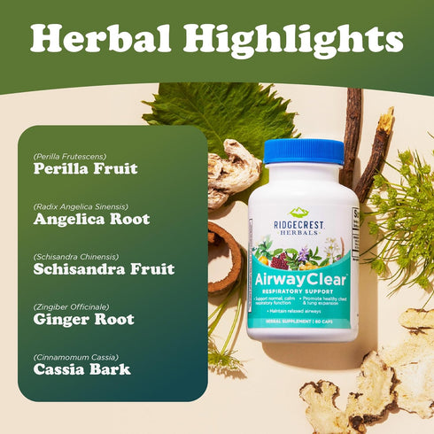Ridgecrest Herbals AirwayClear, Lung Health and Breathing Support, 60 Vegan Caps, Gluten Free