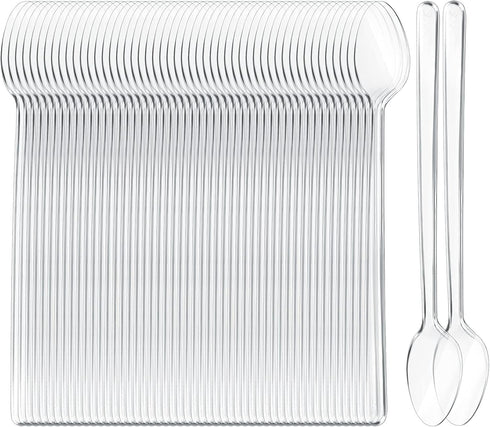 200 Pieces 7.09 Inch Long Clear Plastic Ice Cream Spoons, Disposable Utensils for Sundaes and Milkshakes