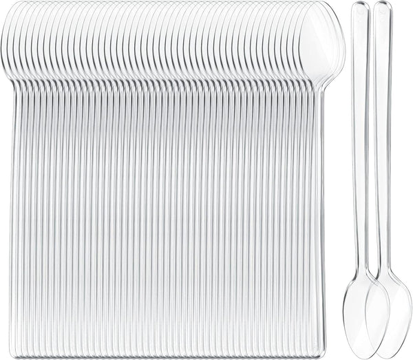 200 Pieces 7.09 Inch Long Clear Plastic Ice Cream Spoons, Disposable Utensils for Sundaes and Milkshakes