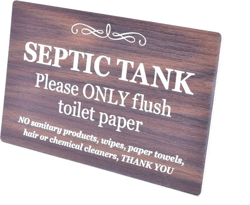 Stylish Walnut Effect Septic Tank Adhesive Sign, Plaque for Toilet, Bathroom, W.C