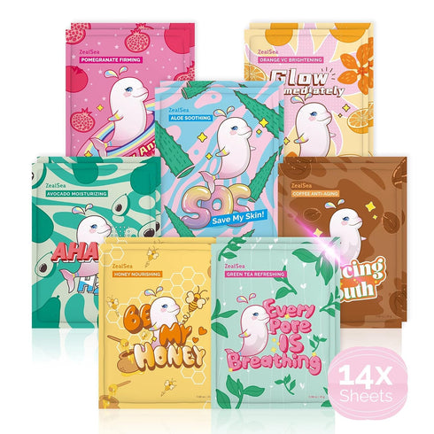 ZealSea Sheet Mask Skin Care (Pack of 14), Hydrate, Brighten, Moisturize for All Skin Types