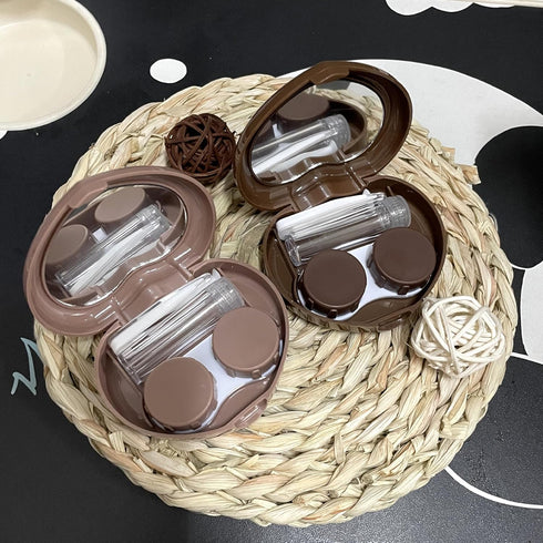 2 Pack Heart Cute Contact Lens Case, Travel Contact Lens Box with Mirror Tweezers Remover Tool Solution Bottle for Outdoor Office Daily Use