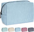 MAANGE Small Makeup Bag for Women - Corduroy Travel Pouch with Metal Zipper (BLUE)