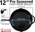 12-Inch Cast Iron Skillet Set (Pre-Seasoned) with Large & Assist Silicone Hot Handle Holders, Glass Lid, Scraper &