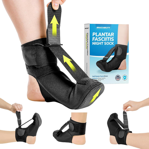 BraceAbility Night Splint Sock for Plantar Fasciitis, Soft Boot for Sleeping, Heel Pain Relief, Size S