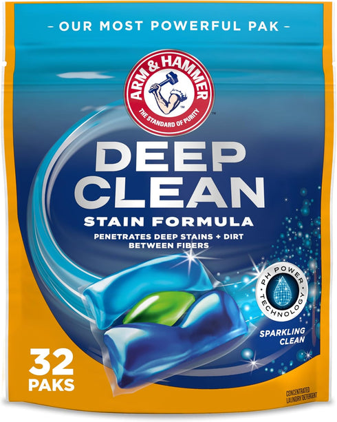 ARM & HAMMER Deep Clean Stain Formula Laundry Detergent Power Paks, Sparkling