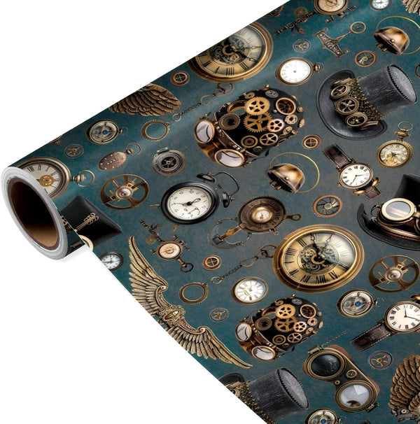 Joviwrap Watch Wrapping Paper Roll, Mechanical, Gears Vintage Clock Print Gift Wrap Steampunk
