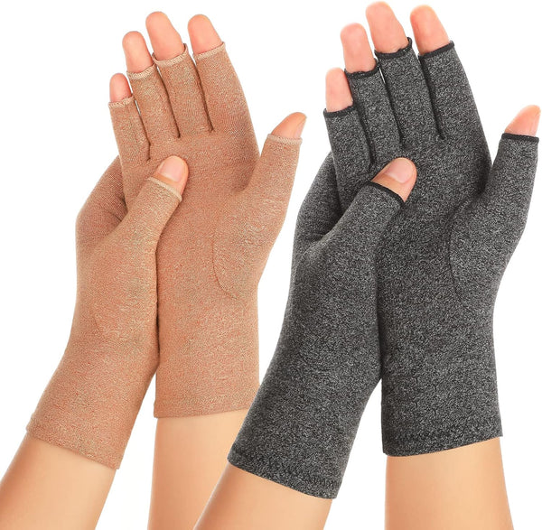 2 Pairs Arthritis Compression Gloves for Women & Men, Carpal Tunnel Pain Relief, Fingerless for Typing