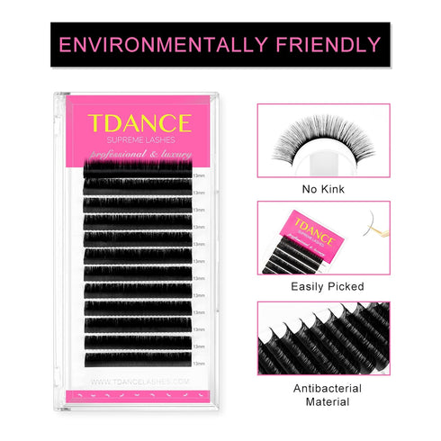 TDANCE Premium CC Curl Eyelash Extensions, 0.18mm Thickness, Mixed 10-17mm Length, Silk Classic Lashes in One Tray