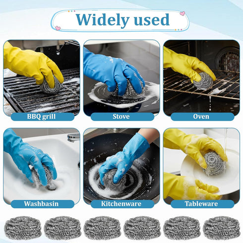 SHENLIU 100 15 Pieces Steel Wool Scrubber, Gram Metal Scourers Stainless Steel Scrubber Bulk for Cleaning Kitchen