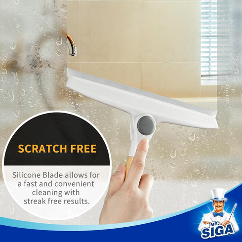 MR.SIGA All Purpose Silicone Squeegee for Shower Door, Streak Free with Bamboo Handle and Suction Hook
