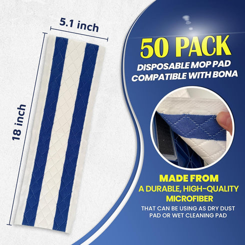 Microfiber Disposable Mop Pad for All 16-18'' Hook & Loop System Mop, Wet Dry Cleaning Pad Compatible with Bona,Rubbermaid,Turbo,Norwex (50 Pack) by F Flammi