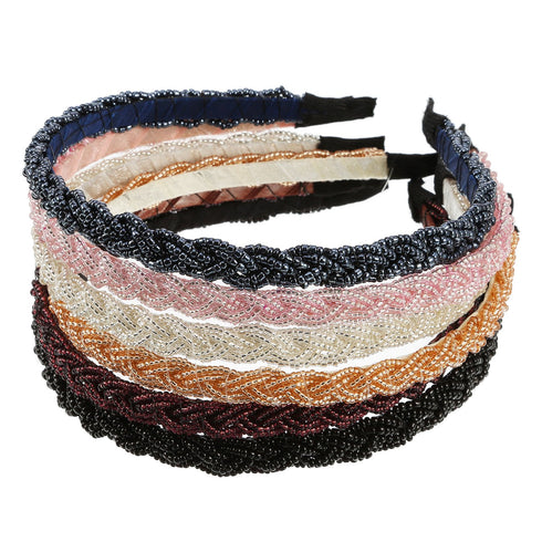 MTLEE 6 Pieces Beaded Headbands for Women - Sparkly Crystal Beaded Hair Hoop Hairbands in Multiple Colors, Christmas