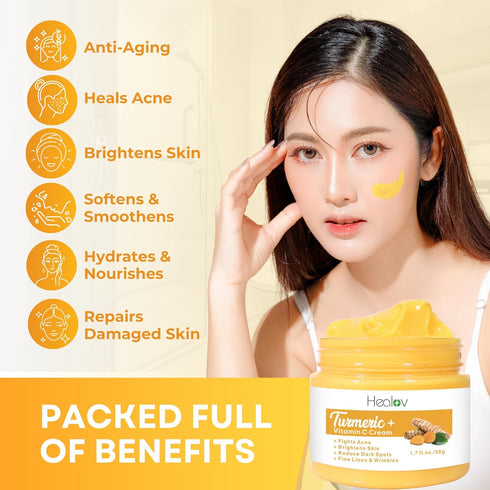 Turmeric Face Cream for Face & Body - All Natural Skin Brightening Lotion - Fades Scars, Evens Tone, Fights Acne