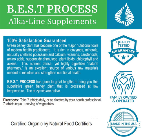 Alka•Green Tablets Best Process Alkaline Organic Barley Grass Supplement, Natural Source of Enzymes & Amino Acids