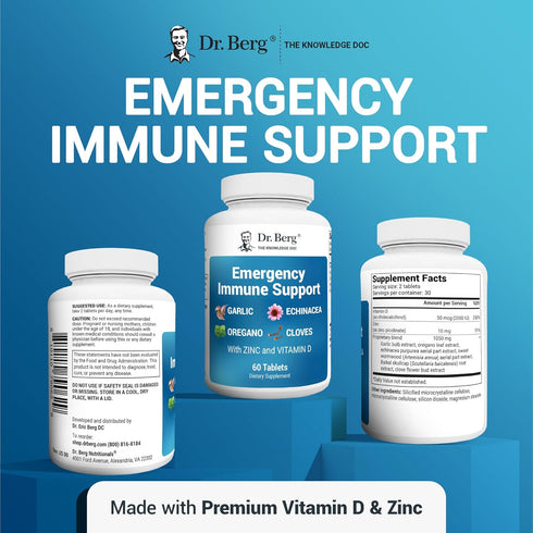 Dr. Berg Emergency Immune Support with Echinacea, 60 Tablets, Herbal Extracts with Vitamin D & Zinc