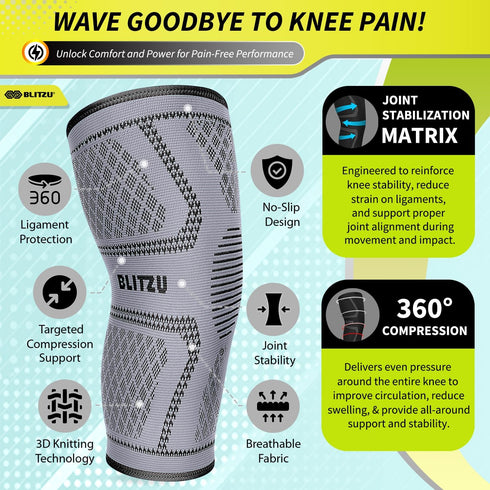 Knee Brace Compression Sleeve for Pain Relief - 2 Pack, Support for ACL, Meniscus Tear, Arthritis, Grey S