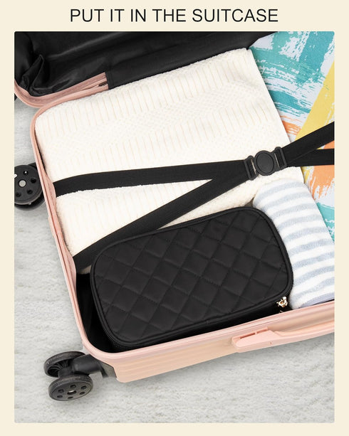 Relavel Small Makeup Bag, Travel Cosmetic Organizer for Women, 2 Layer Waterproof Black Makeup Pouch with Zipper
